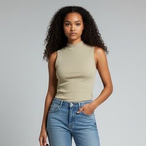 House of Harlow 1960 Women’s Sage Green High Neck Cropped Tank Chic